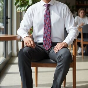 Brioni Men’s Tie Red ‘n Blue Geometric 60x3.25” Silk Handmade in Italy